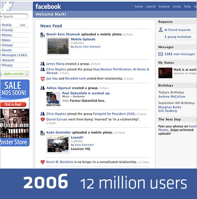 Дизайн FaceBook в 2006 году
