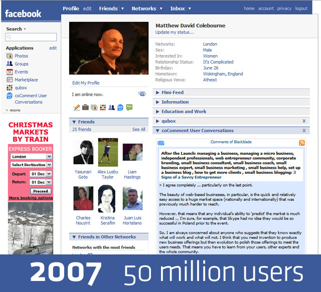 Дизайн FaceBook в 2007 году